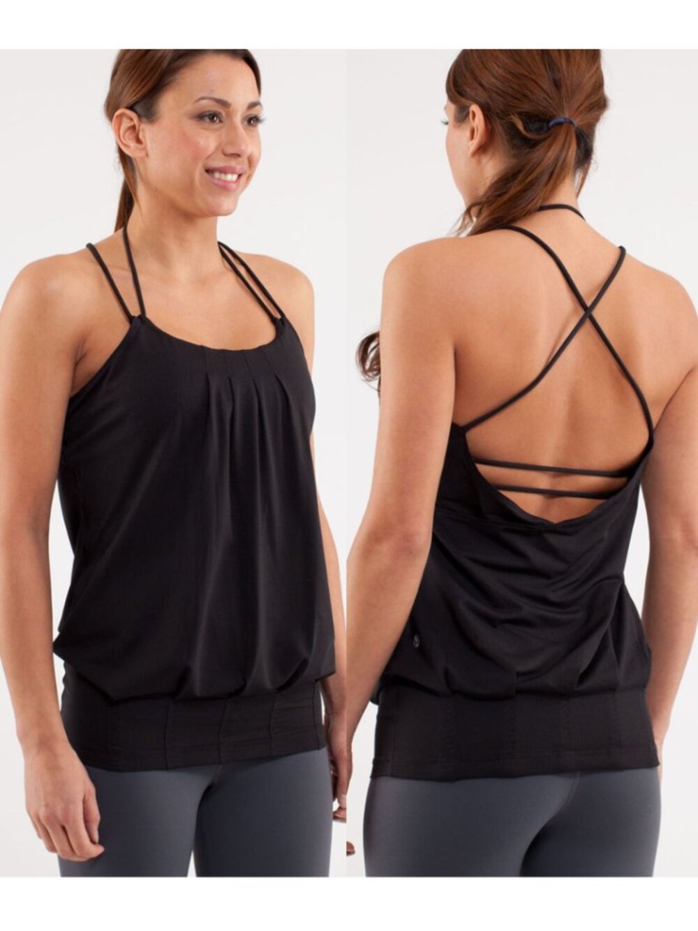 Lululemon Black Mesh Overlay Strappy Flow & Go Tank